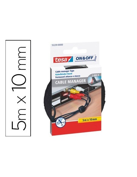 VELCRO AUTOADHESIVO TESA PARA AGRUPAR CABLES 5 M X 10 MM COLOR NEGRO