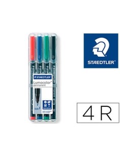 ROTULADOR STAEDTLER LUMOCOLOR RETROPROYECCION PUNTA DE FIBRA PERMANENTE 318 WP ESTUCHE 4 COLORES PUNTA FINA