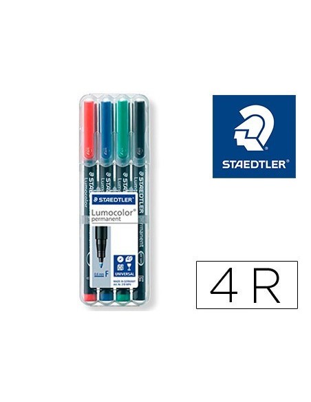 ROTULADOR STAEDTLER LUMOCOLOR RETROPROYECCION PUNTA DE FIBRA PERMANENTE 318 WP ESTUCHE 4 COLORES PUNTA FINA