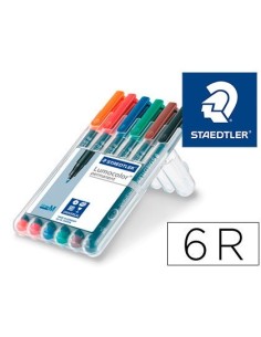 ROTULADOR STAEDTLER LUMOCOLOR RETROPROYECCION PUNTA DE FIBRA PERMANENTE 317 WP ESTUCHE 6 COLORES PUNTA MEDIA