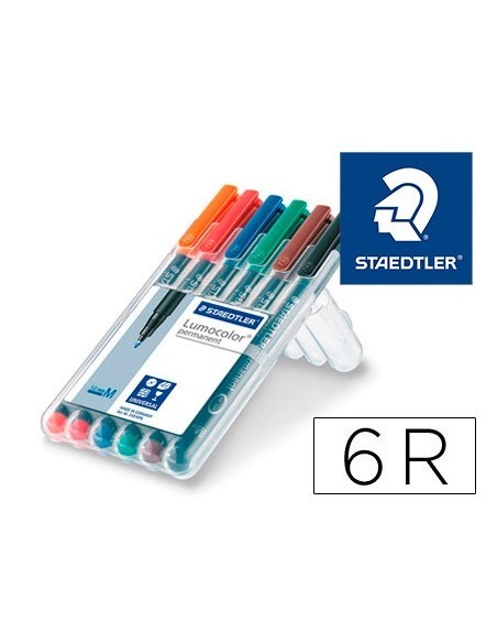 ROTULADOR STAEDTLER LUMOCOLOR RETROPROYECCION PUNTA DE FIBRA PERMANENTE 317 WP ESTUCHE 6 COLORES PUNTA MEDIA