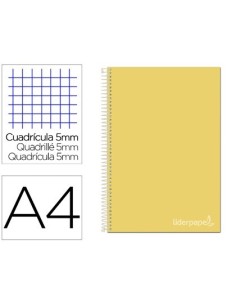 CUADERNO ESPIRAL LIDERPAPEL A4 MICRO JOLLY TAPA FORRADA 140H 75 GR CUADRO 5MM 5 BANDAS4 TALADROS COLOR AMARILLO