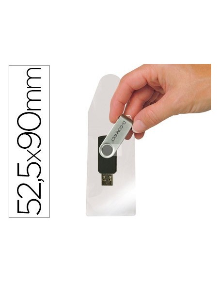 FUNDA AUTOADHESIVA Q-CONNECT PARA MEMORIAS USB CAPACIDAD PARA 10 UNIDADES 52,5X 90 MM