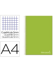 CUADERNO ESPIRAL LIDERPAPEL A4 MICRO JOLLY TAPA FORRADA 140H 75 GR CUADRO 5MM 5 BANDAS 4 TALADROS COLOR VERDE