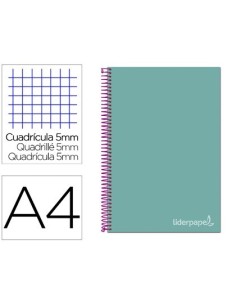 CUADERNO ESPIRAL LIDERPAPEL A4 MICRO JOLLY TAPA FORRADA 140H 75 GR CUADRO 5MM 5 BANDAS4 TALADROS COLOR TURQUESA