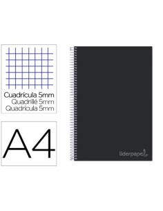 CUADERNO ESPIRAL LIDERPAPEL A4 MICRO JOLLY TAPA FORRADA 140H 75 GR CUADRO 5MM 5 BANDAS 4 TALADROS COLOR NEGRO
