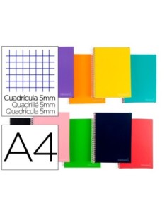 CUADERNO ESPIRAL LIDERPAPEL A4 MICRO JOLLY TAPA FORRADA 140H 75 GR CUADRO 5MM 5 BANDAS4 TALADROS COLORES SURTIDOS