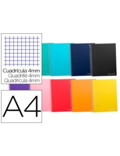 CUADERNO ESPIRAL LIDERPAPEL A4 MICRO JOLLY TAPA FORRADA 140H 75 GR CUADRO 4MM 5 BANDAS4 TALADROS COLORES SURTIDOS