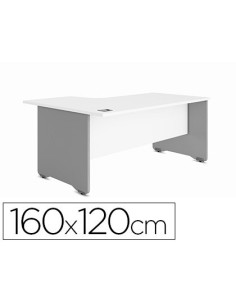 MESA ROCADA SERIE WORK 160X120 CM IZQUIERDA ACABADO AB04 ALUMINIO/BLANCO