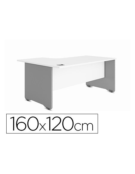 MESA ROCADA SERIE WORK 160X120 CM IZQUIERDA ACABADO AB04 ALUMINIO/BLANCO