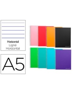 CUADERNO ESPIRAL LIDERPAPEL A5 MICRO JOLLY TAPA FORRADA 140H 75 GR HORIZONTAL 5 BANDAS6 TALADROS COLORES SURTIDOS