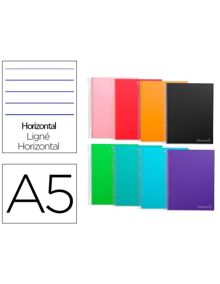 CUADERNO ESPIRAL LIDERPAPEL A5 MICRO JOLLY TAPA FORRADA 140H 75 GR HORIZONTAL 5 BANDAS6 TALADROS COLORES SURTIDOS