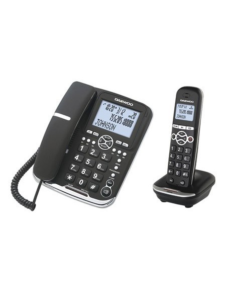 TELEFONO DAEWOO DTD-5500 COMBO FIJO+INALAMBRICO MANOS LIBRES RELLAMADA PANTALLA RETROILUMINADA COLOR NEGRO