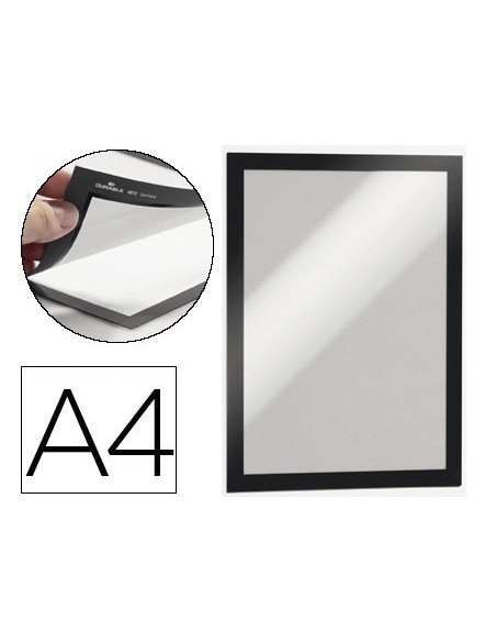 MARCO PORTA ANUNCIOS DURABLE MAGNETICO DIN A4 DORSO ADHESIVO REMOVIBLE COLOR NEGRO PACK DE 2 UNIDADES