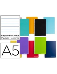 CUADERNO ESPIRAL LIDERPAPEL A5 MICRO WITTY TAPA DURA 140H 75GR HORIZONTAL 8MM 5 BANDAS 6 TALADROS COLORES SURTIDOS