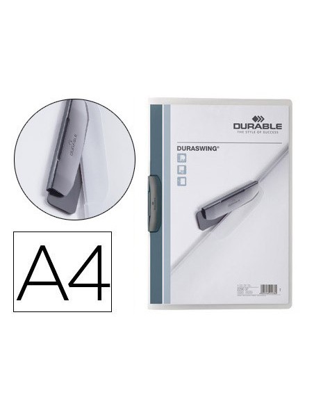 CARPETA DURABLE DURASWING DOSSIER PINZA LATERAL GIRATORIA POLIPROPILENO DIN A4 GRAFITO 30 HOJAS