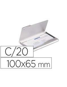 TARJETERO DURABLE ALUMINIO CAPACIDAD 20 TARJETAS DE VISITAS 55X90 MM COLOR PLATA 100X65 MM