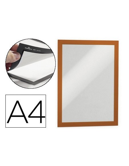 MARCO PORTA ANUNCIOS DURABLE MAGNETICO DIN A4 DORSO ADHESIVO REMOVIBLE COLOR NARANJA PACK DE 2 UNIDADES