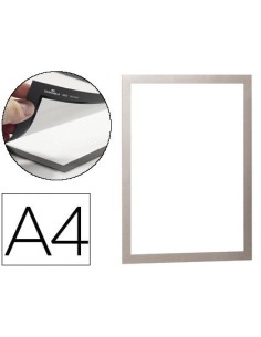 MARCO PORTA ANUNCIOS DURABLE MAGNETICO DIN A4 DORSO ADHESIVO REMOVIBLE COLOR PLATA PACK DE 2 UNIDADES