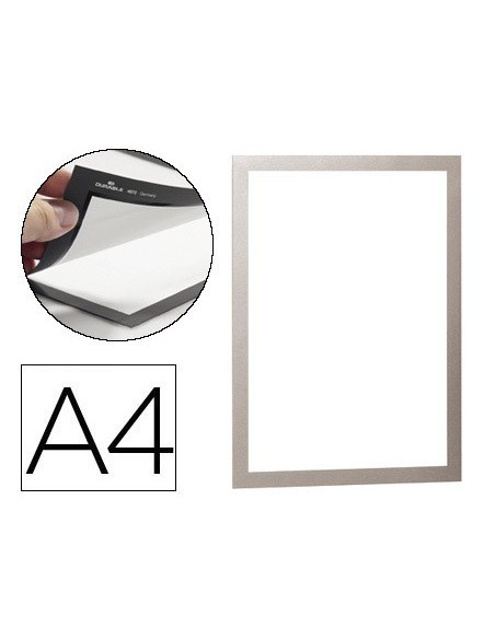 MARCO PORTA ANUNCIOS DURABLE MAGNETICO DIN A4 DORSO ADHESIVO REMOVIBLE COLOR PLATA PACK DE 2 UNIDADES