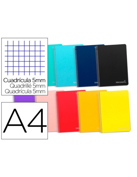 CUADERNO ESPIRAL LIDERPAPEL A4 MICRO WITTY TAPA DURA 140H 75GR CUADRO 5MM 5 BANDAS 4 TALADROS COLORES SURTIDOS