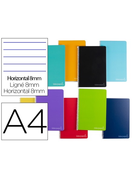 CUADERNO ESPIRAL LIDERPAPEL A4 MICRO WITTY TAPA DURA 140H 75GR HORIZONTAL 8MM 5 BANDAS 4 TALADROS COLORES SURTIDOS
