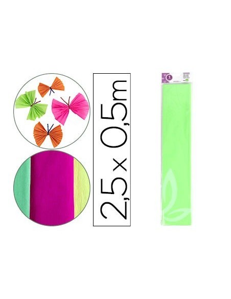 PAPEL CRESPON LIDERPAPEL 50 CM X 2,5 M 34G/M2 VERDE FLUORESCENTE
