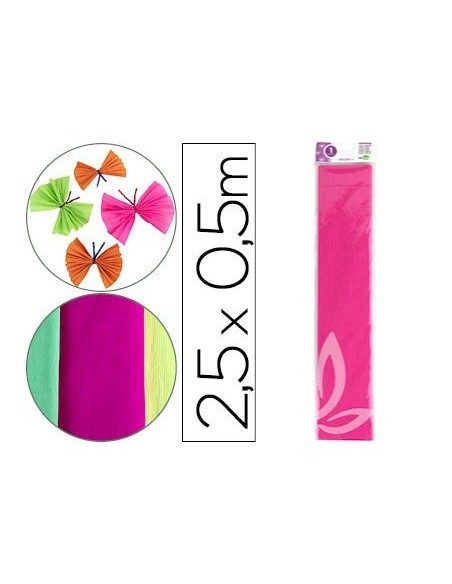 PAPEL CRESPON LIDERPAPEL 50 CM X 2,5 M 34G/M2 ROSA FLUORESCENTE