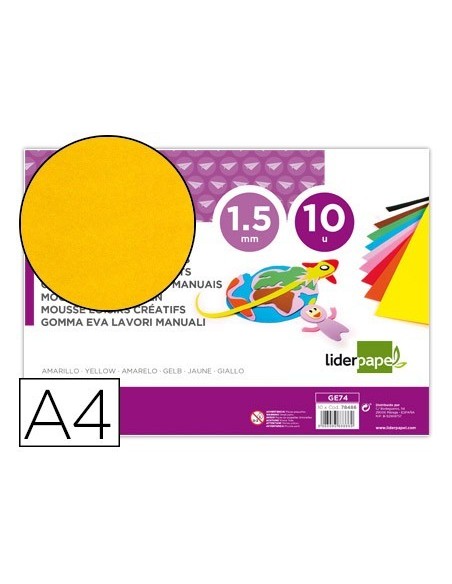 GOMA EVA LIDERPAPEL DIN A4 60G/M2 ESPESOR 1,5MM AMARILLO PAQUETE DE 10 HOJAS