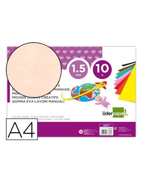 GOMA EVA LIDERPAPEL DIN A4 60G/M2 ESPESOR 1,5MM CARNE PAQUETE DE 10 HOJAS