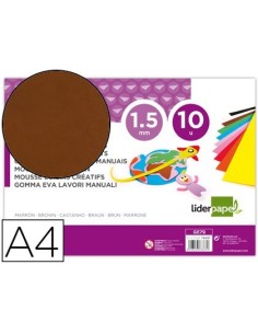 GOMA EVA LIDERPAPEL DIN A4 60G/M2 ESPESOR 1,5MM MARRON PAQUETE DE 10 HOJAS