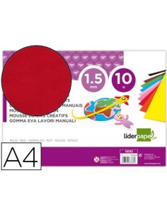 GOMA EVA LIDERPAPEL DIN A4 60G/M2 ESPESOR 1,5MM ROJO PAQUETE DE 10 HOJAS