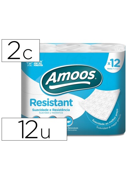 PAPEL HIGIENICO AMOOS 2 CAPAS 100 MM DIAMETRO X 87 MM ALTO PAQUETE DE 12 ROLLOS