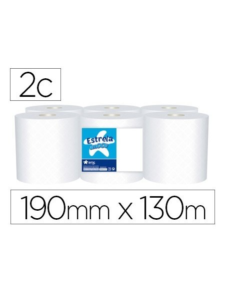 PAPEL SECAMANOS AMOOS 2 CAPAS 190 MM X 130 MT PAQUETE DE 6 ROLLOS