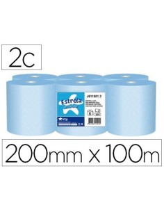 PAPEL SECAMANOS AMOOS 2 CAPAS 200 MM X 100 MT COLOR AZUL PAQUETE DE 6 ROLLOS