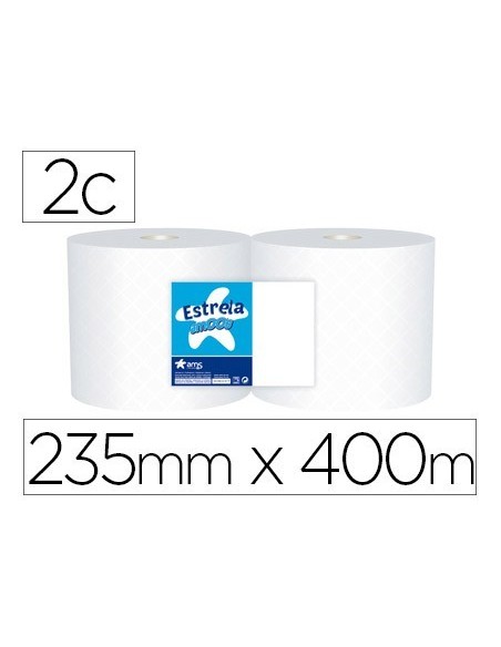 PAPEL SECAMANOS INDUSTRIAL AMOOS 2 CAPAS 235 MM X 400 MT PAQUETE DE 2 ROLLOS