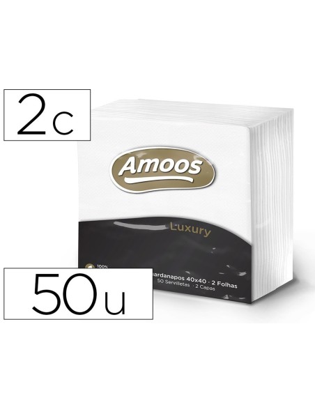 SERVILLETA CELULOSA AMOOS LUXURY 40X40 CM 2 CAPAS PAQUETE DE 50 UNIDADES