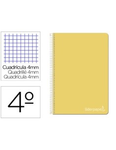 CUADERNO ESPIRAL LIDERPAPEL CUARTO WITTY TAPA DURA 80H 75GR CUADRO 4MM CON MARGEN COLOR AMARILLO