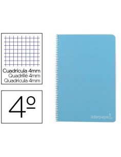 CUADERNO ESPIRAL LIDERPAPEL CUARTO WITTY TAPA DURA 80H 75GR CUADRO 4MM CON MARGEN COLOR CELESTE