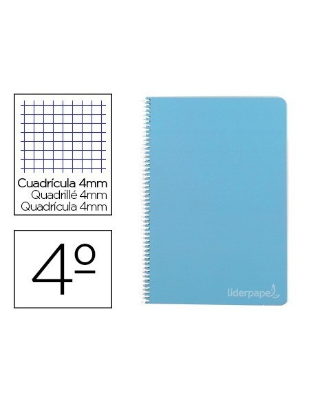 CUADERNO ESPIRAL LIDERPAPEL CUARTO WITTY TAPA DURA 80H 75GR CUADRO 4MM CON MARGEN COLOR CELESTE