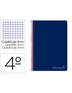 CUADERNO ESPIRAL LIDERPAPEL CUARTO WITTY TAPA DURA 80H 75GR CUADRO 4MM CON MARGEN COLOR AZUL MARINO
