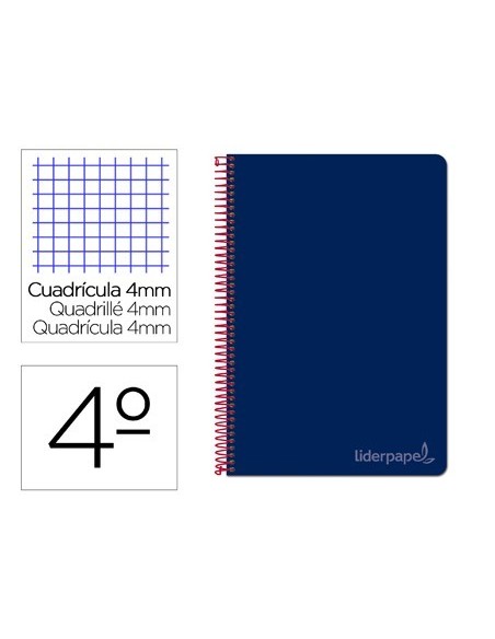 CUADERNO ESPIRAL LIDERPAPEL CUARTO WITTY TAPA DURA 80H 75GR CUADRO 4MM CON MARGEN COLOR AZUL MARINO