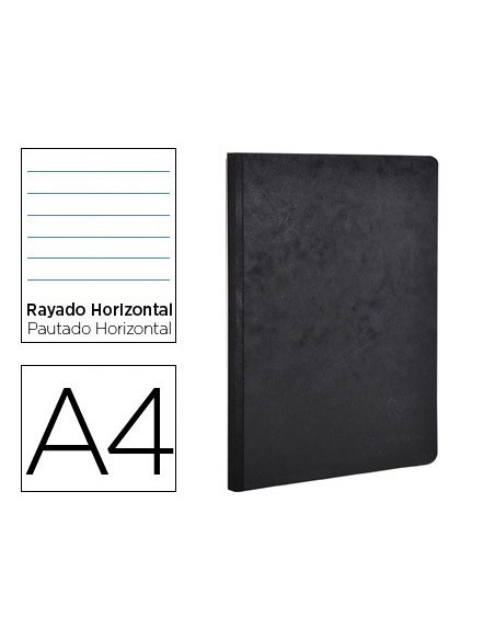 LIBRETA AGE-BAG TAPA CARTULINA LOMO COSIDO RAYADO HORIZONTAL 96 HOJAS COLOR NEGRO 210X297 MM