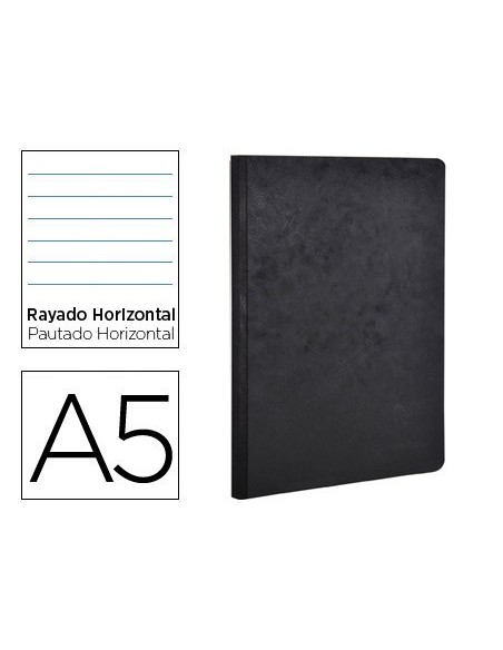 LIBRETA AGE-BAG TAPA CARTULINA LOMO COSIDO RAYADO HORIZONTAL 96 HOJAS COLOR NEGRO 148X210 MM