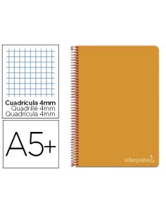 CUADERNO ESPIRAL LIDERPAPEL CUARTO WITTY TAPA DURA 80H 75GR CUADRO 4MM CON MARGEN COLOR NARANJA
