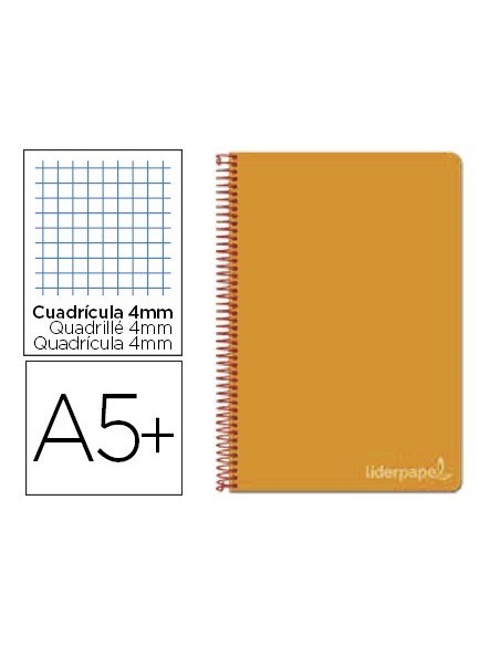 CUADERNO ESPIRAL LIDERPAPEL CUARTO WITTY TAPA DURA 80H 75GR CUADRO 4MM CON MARGEN COLOR NARANJA