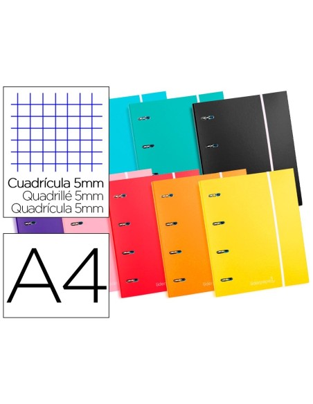 CARPETA CON RECAMBIO LIDERPAPEL A4 CUADRO 5 MM 120 HOJAS 80 G FORRADA 4 ANILLAS 40 MM REDONDAS