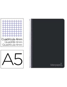 CUADERNO ESPIRAL LIDERPAPEL CUARTO WITTY TAPA DURA 80H 75GR CUADRO 4MM CON MARGEN COLOR NEGRO