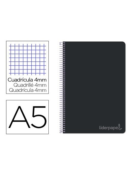CUADERNO ESPIRAL LIDERPAPEL CUARTO WITTY TAPA DURA 80H 75GR CUADRO 4MM CON MARGEN COLOR NEGRO