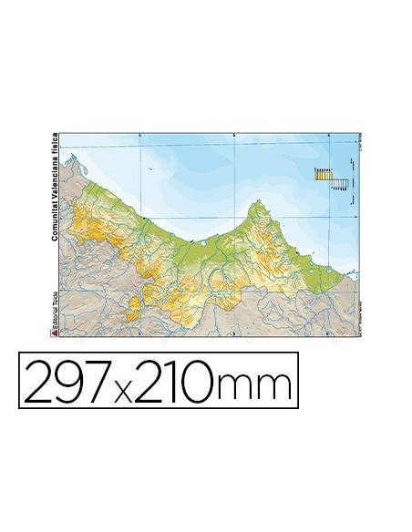 MAPA MUDO COLOR DIN A4 COMUNIDAD VALENCIANA FISICO
